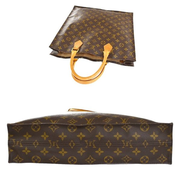 Authentic LOUIS VUITTON Logo Sac Plat Hand Tote Bag Monogram Leather Brown - Picture 3 of 10